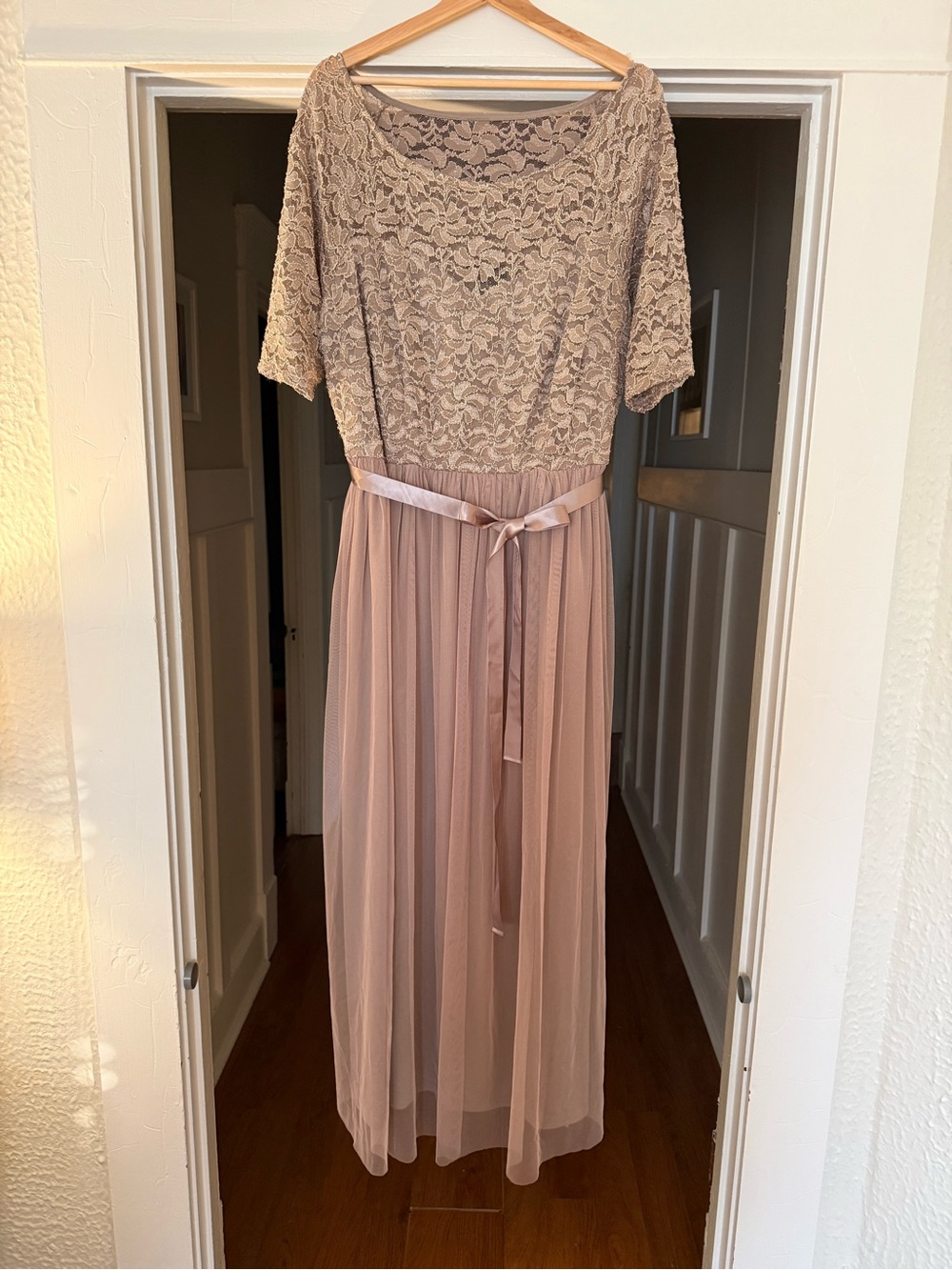 Lace Bodice Maxi Dress with Satin Waist Tie